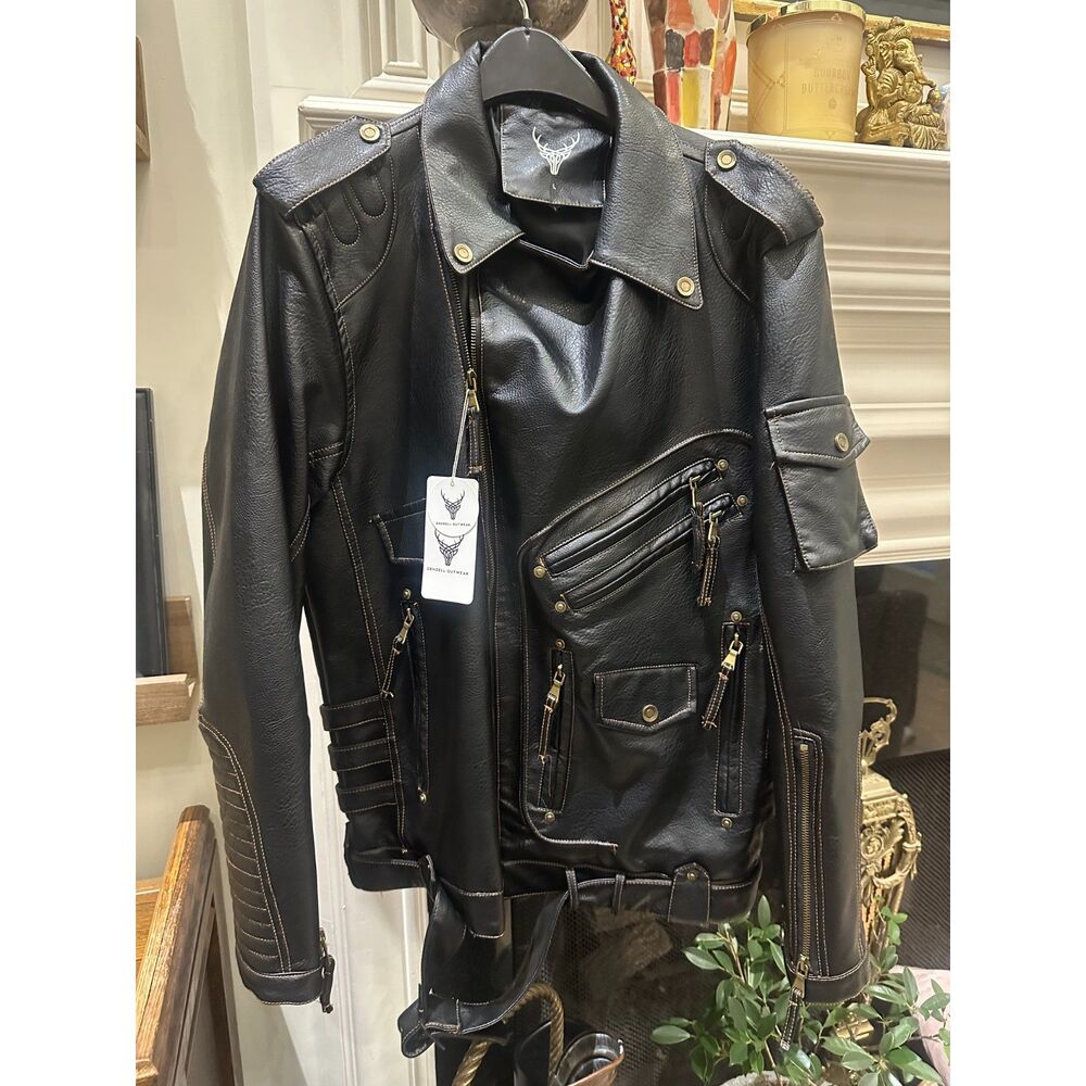 Denzell Outwear Faux Leather Moto Biker Jacket | New with Tags